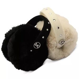 Michael Kors Beige faux Fur-Trimmed Ear muffs with gold stud embellishments